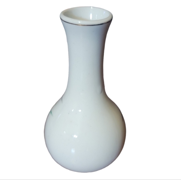 Vtg 70 Tiny Porcelain Gold Rim Bud Vase Butterfly Cattails Reeds Floral Asian - Picture 2 of 4